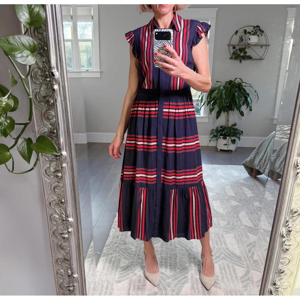 Draper James Navy Blue Striped Midi Dress Size 6